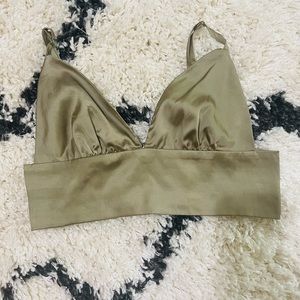 Olive Satin Brami, Crop Top, Size Large